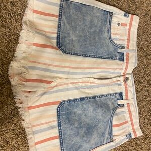 American Eagle Outfitters Striped Jean Shorts with Blue Pockets “Mom Short”